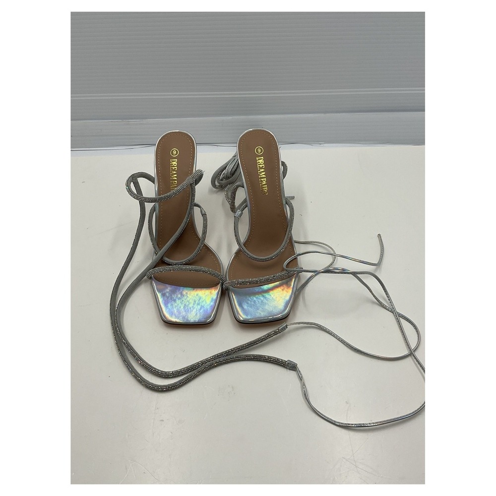 Dream Pairs Silver Rhinestone Lace Up Heels Size 9‎ Square Toe